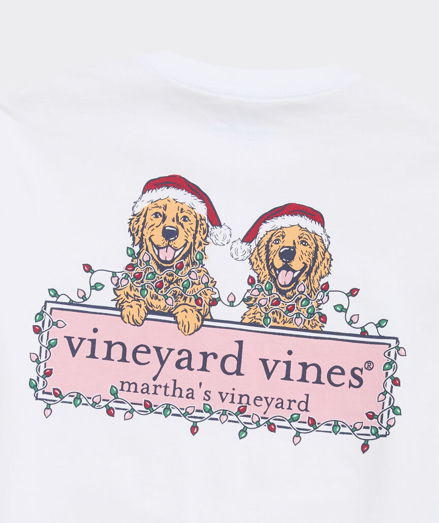 Vineyard Vines M LS String Lights Pups Tee WHITE CAP