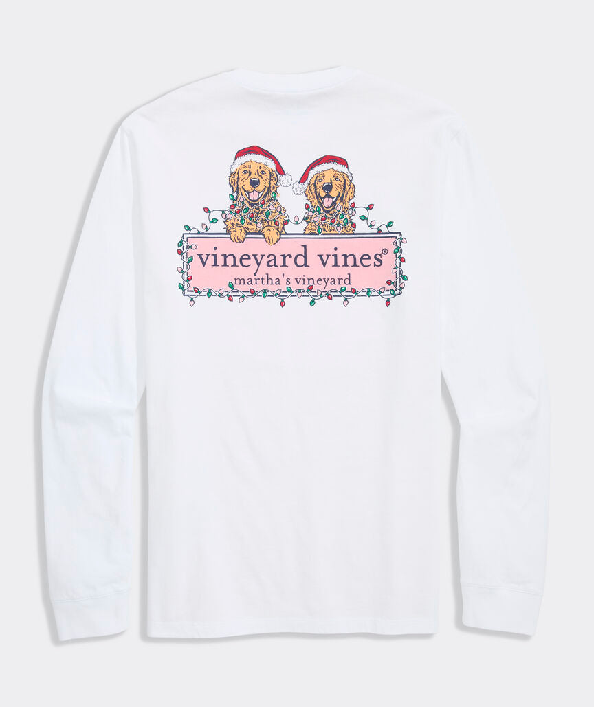 Vineyard Vines M LS String Lights Pups Tee WHITE CAP