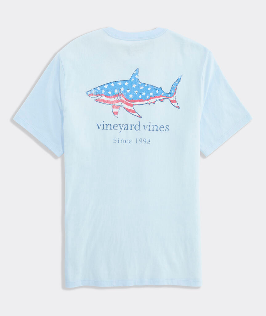 Vineyard Vines M SS Flag Shark Tee ROCKS BLUE