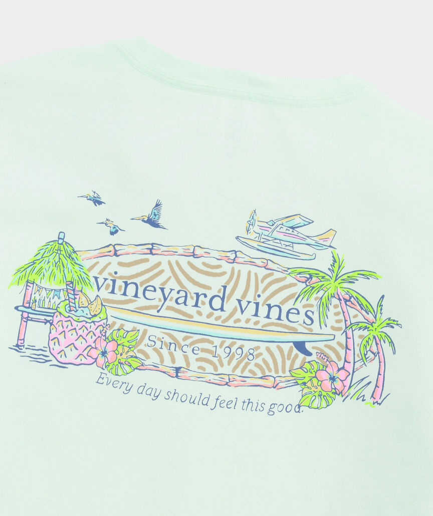 Vineyard Vines M SS Beach Bar Surfboard Logo Tee AQUA GLASS