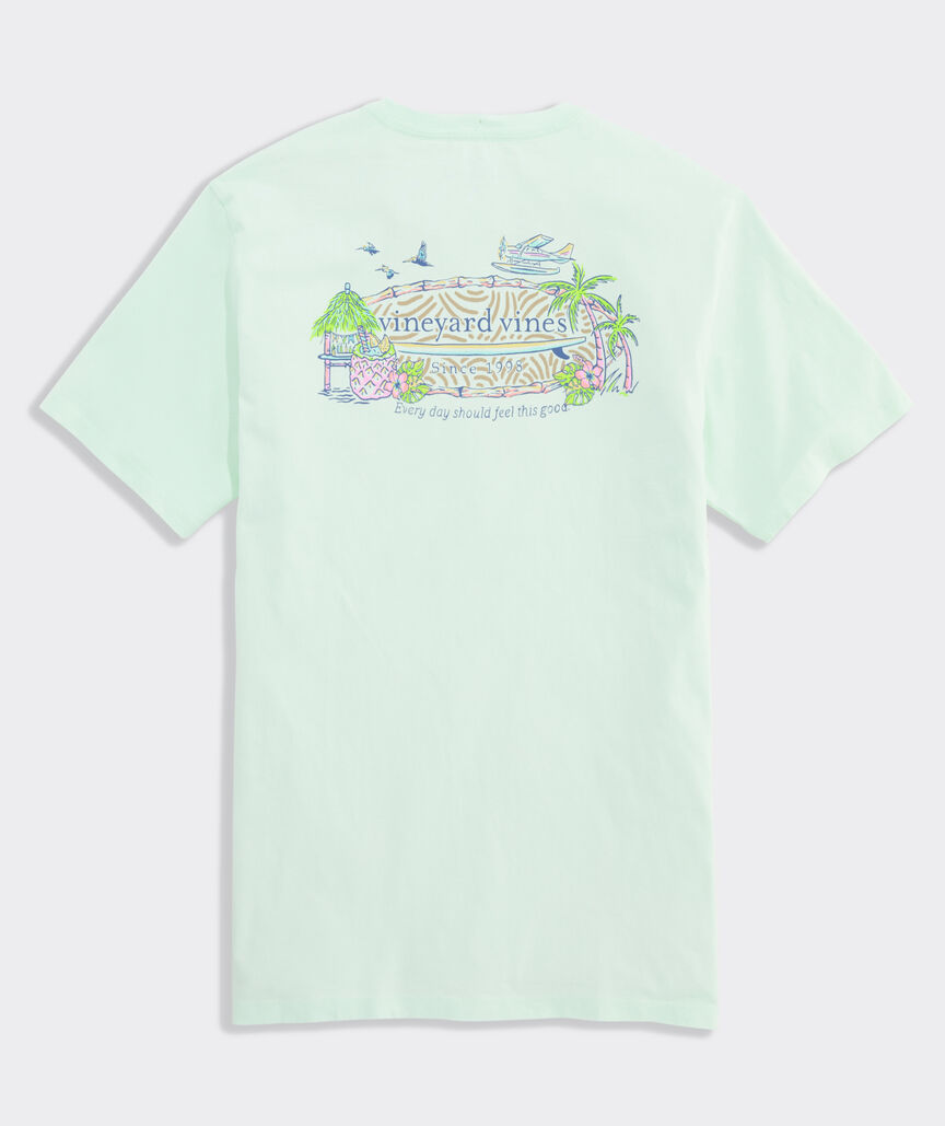 Vineyard Vines M SS Beach Bar Surfboard Logo Tee AQUA GLASS