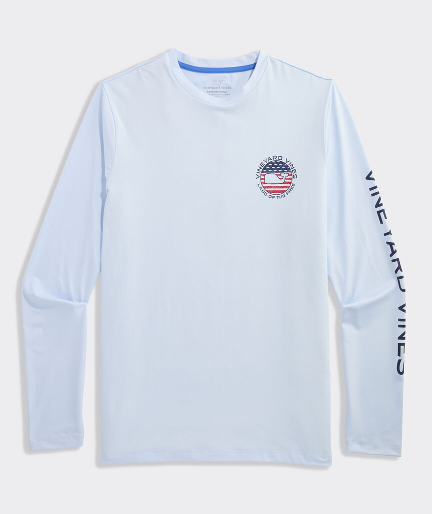 Vineyard Vines M  LS American Dot Harbor Tee ROCKS BLUE