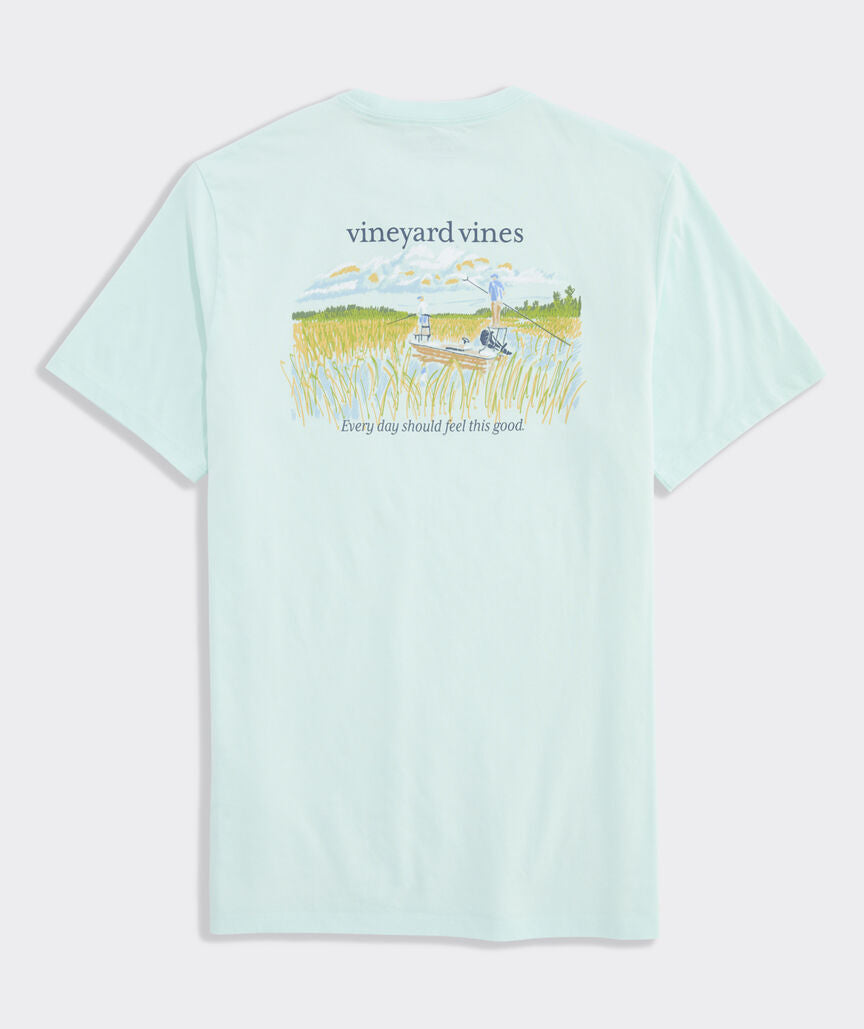 Vineyard Vines M SS Marsh Sketched Scenic Tee BLEACHED AQUA