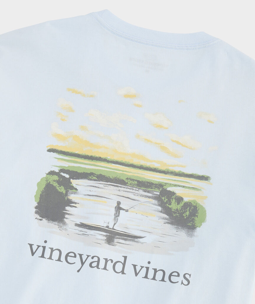 Vineyard Vines M LS Flats Watercolor Tee ROCK BLUE