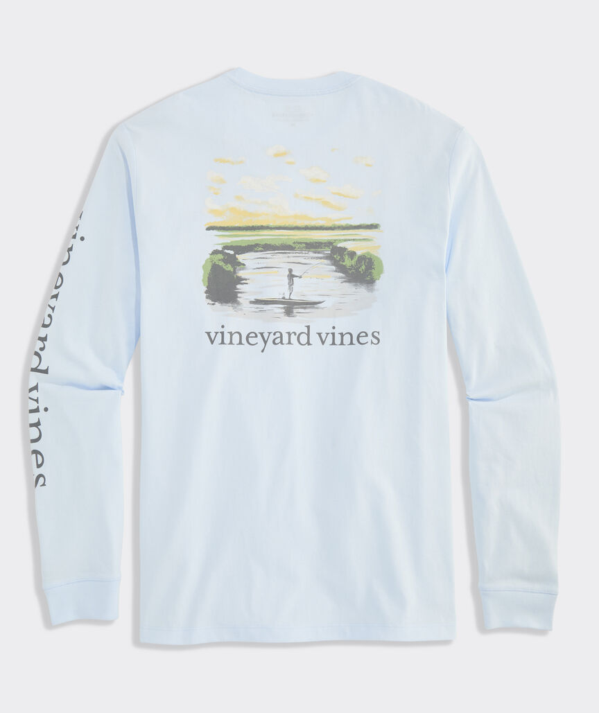 Vineyard Vines M LS Flats Watercolor Tee ROCK BLUE