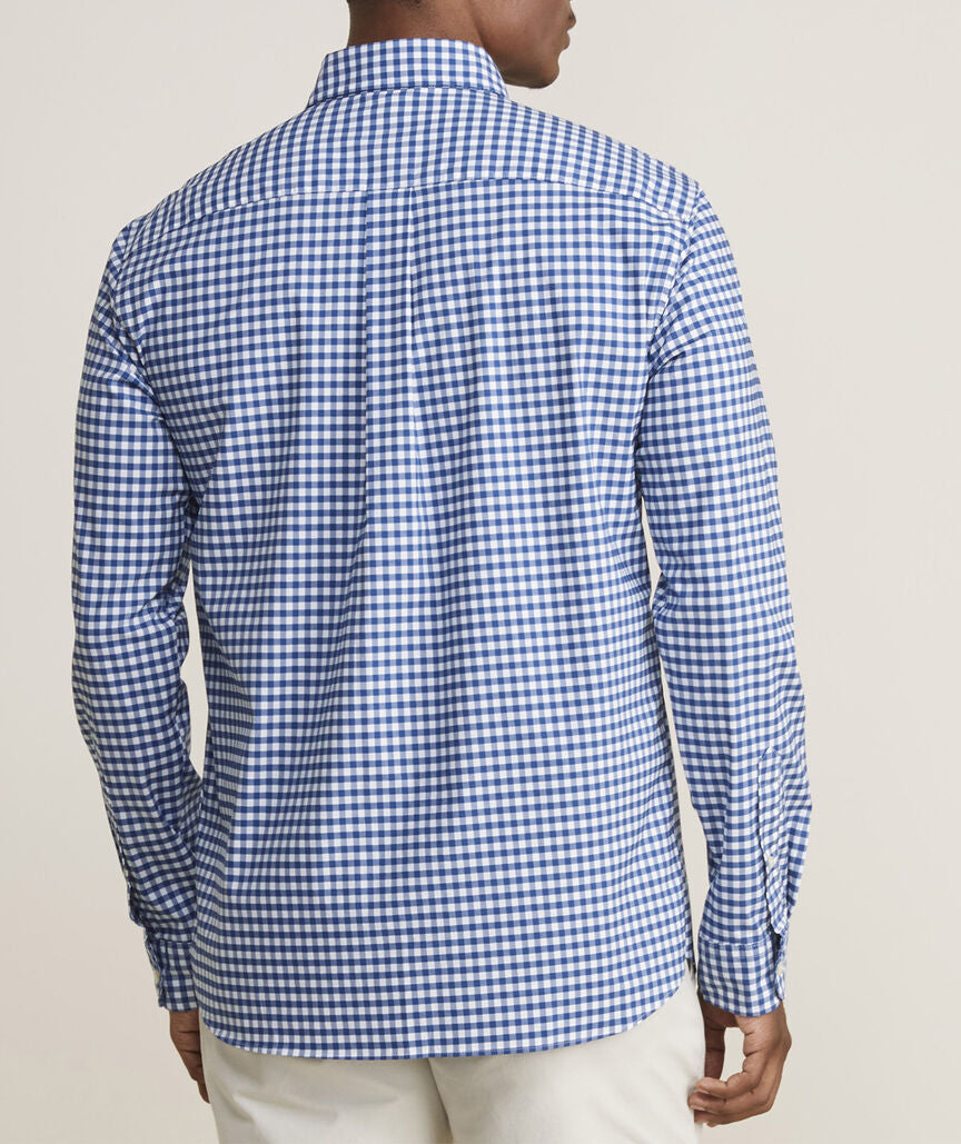 Vineyard Vines M LS Skysail Gingham Performance Cotton Shirt BLUE BAY