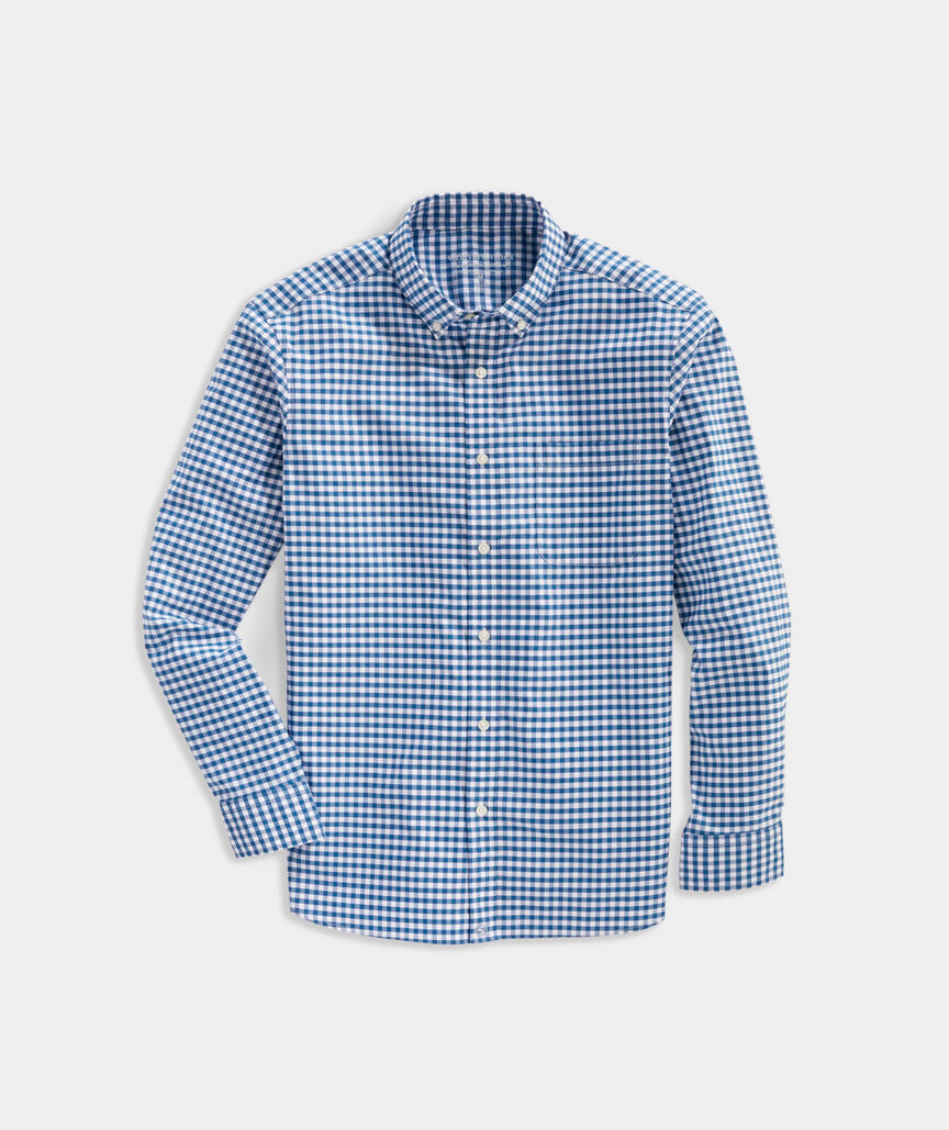 Vineyard Vines M LS Skysail Gingham Performance Cotton Shirt BLUE BAY