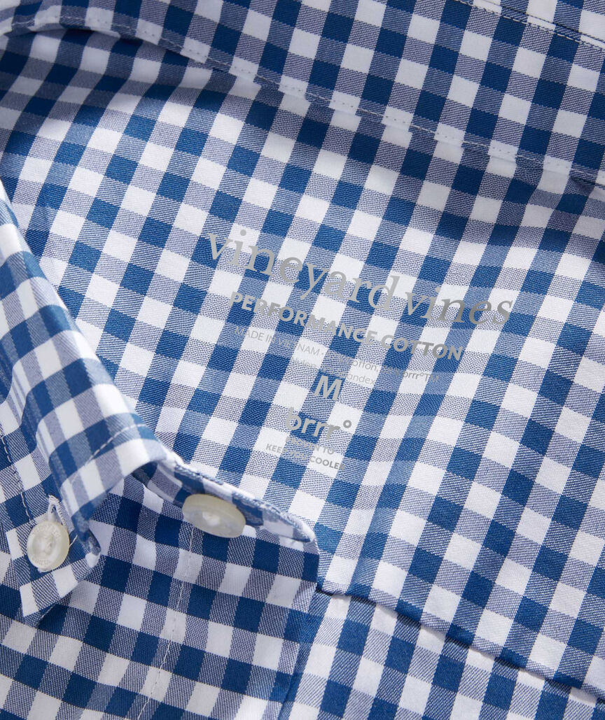Vineyard Vines M LS Skysail Gingham Performance Cotton Shirt BLUE BAY