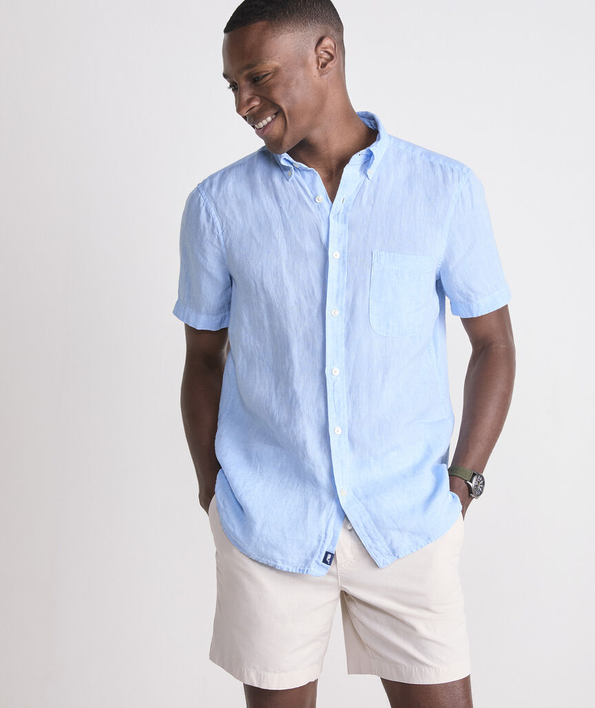 Vineyard Vines M SS Surfside Linen Shirt JAKE BLUE