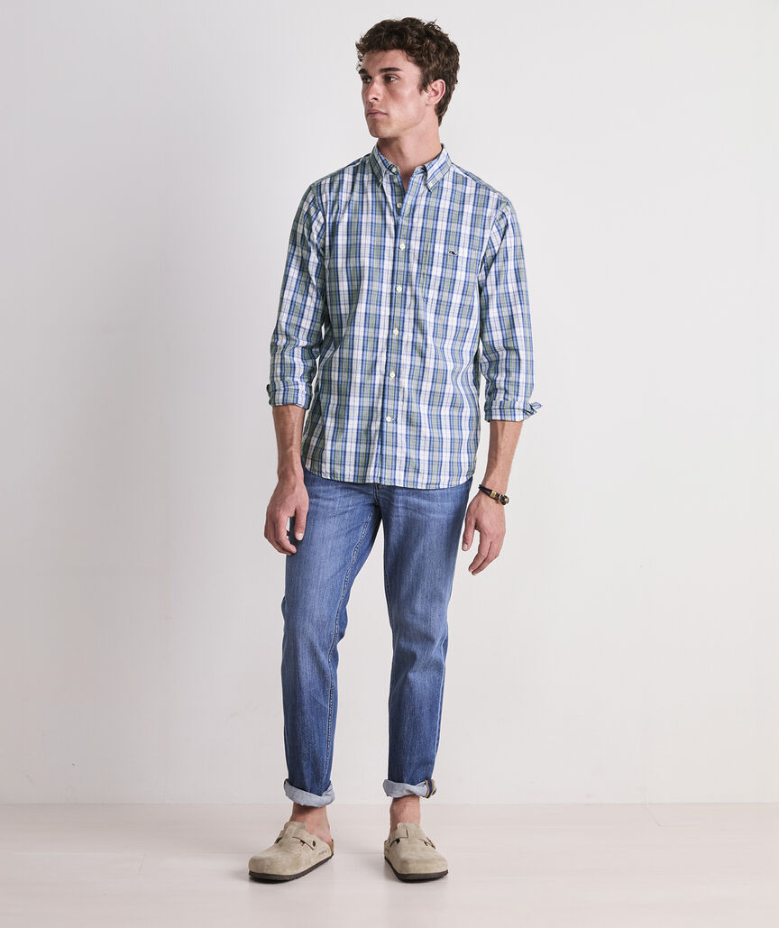 Vineyard Vines M LS Washashore Plaid Shirt DUNE GREEN