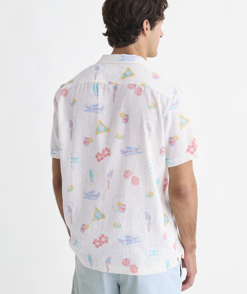 Vineyard Vines M SS Linen Cabana Shirt WHITE CAP