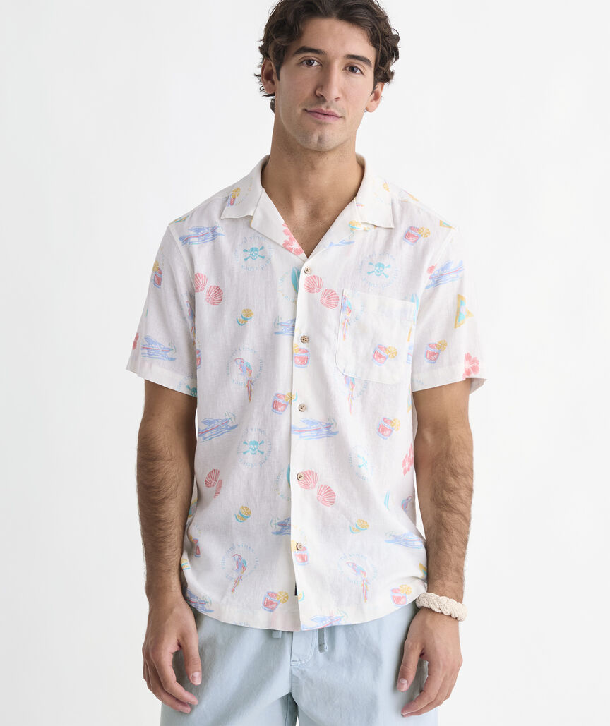 Vineyard Vines M SS Linen Cabana Shirt WHITE CAP