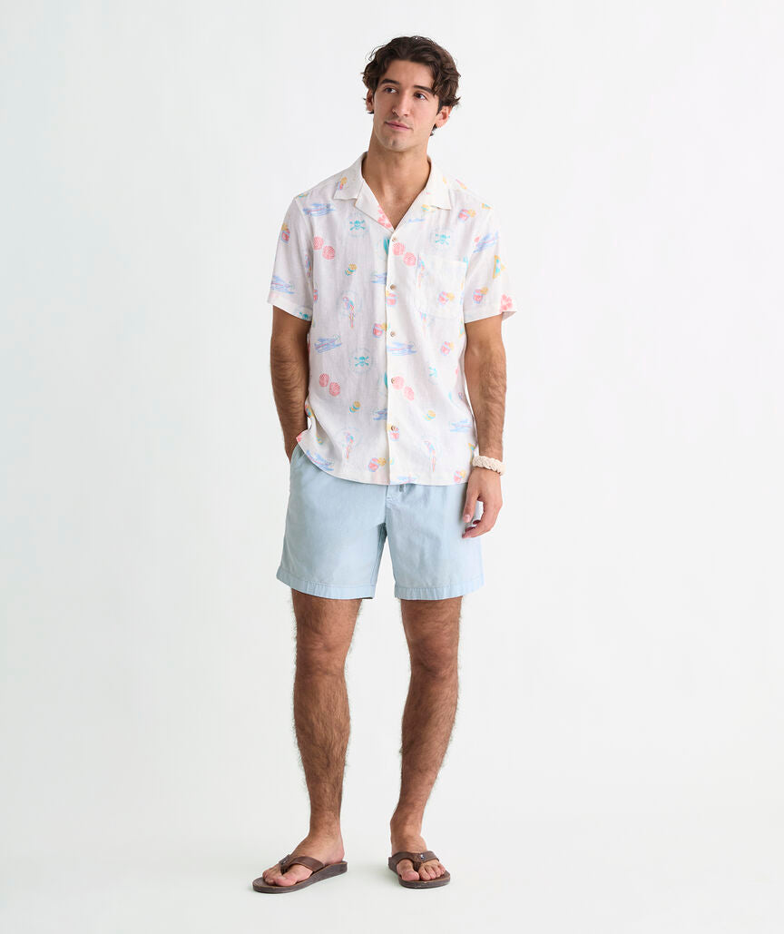 Vineyard Vines M SS Linen Cabana Shirt WHITE CAP