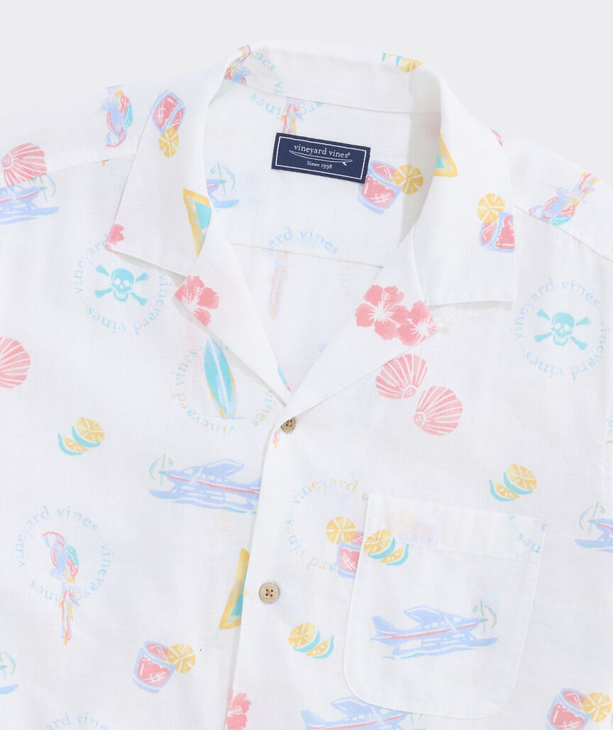 Vineyard Vines M SS Linen Cabana Shirt WHITE CAP