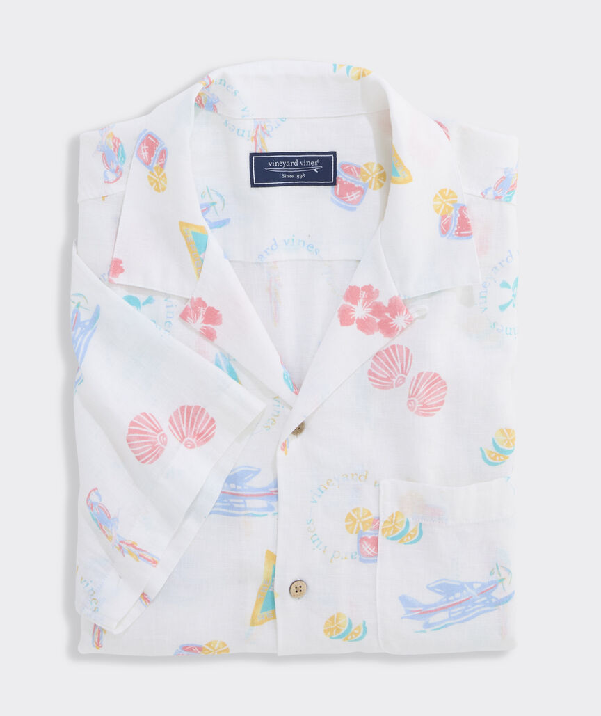 Vineyard Vines M SS Linen Cabana Shirt WHITE CAP