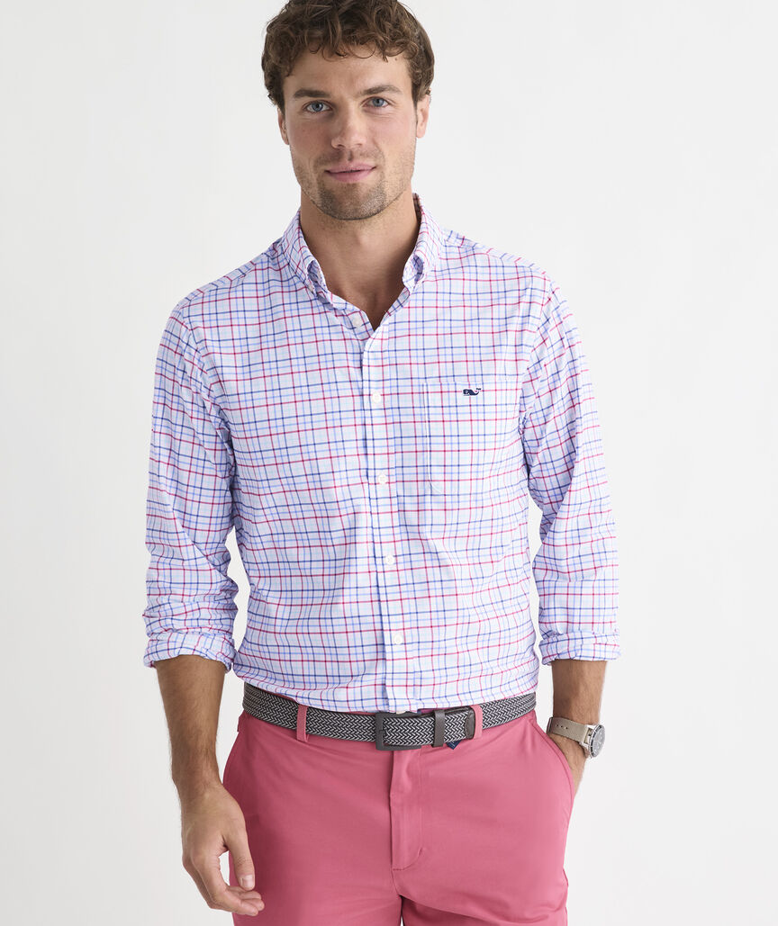 Vineyard Vines M LS Bomb Pop Tattersall LIGHTHOUSE RED