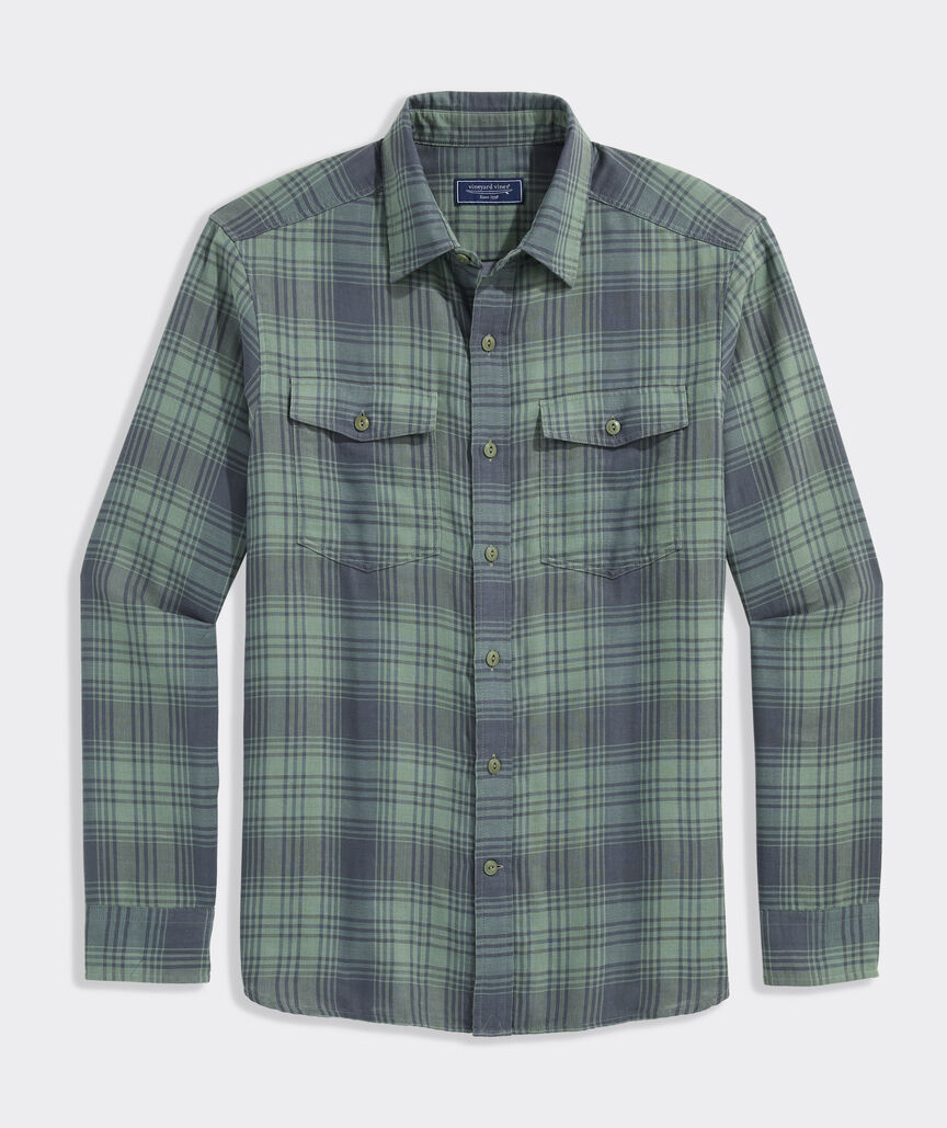 Vineyard Vines M Chiller Plaid Double Cloth Shirt OLIVE DUSK