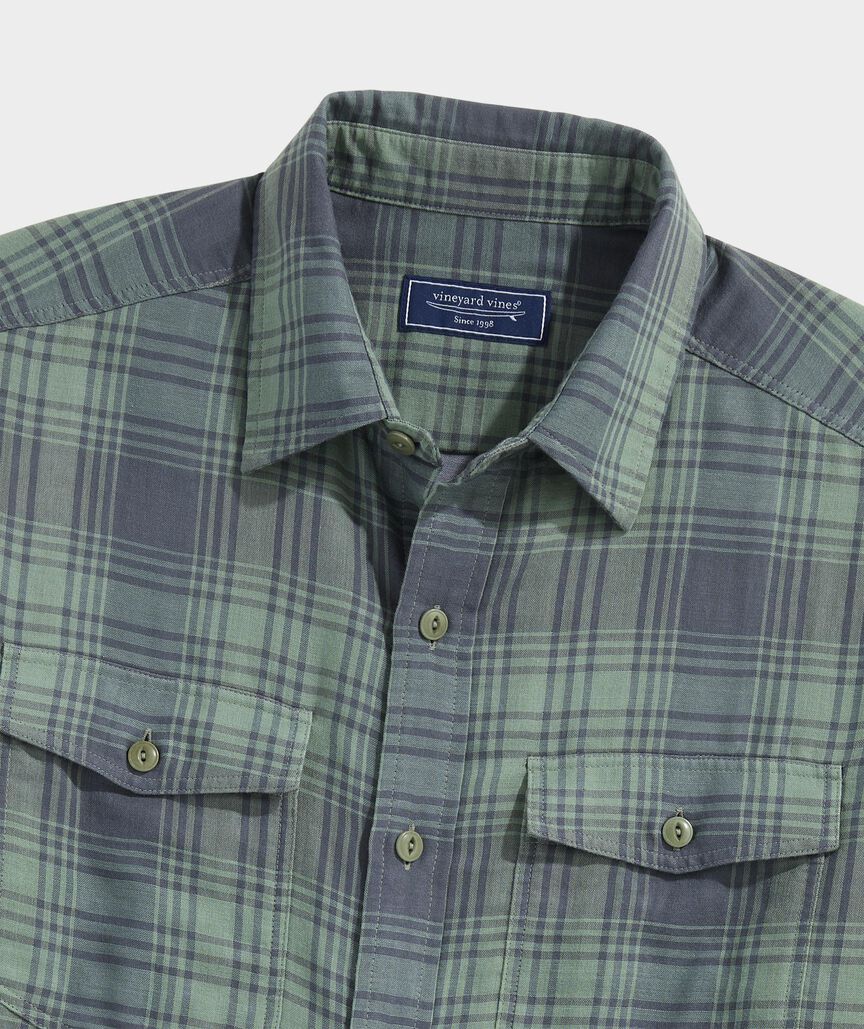 Vineyard Vines M Chiller Plaid Double Cloth Shirt OLIVE DUSK