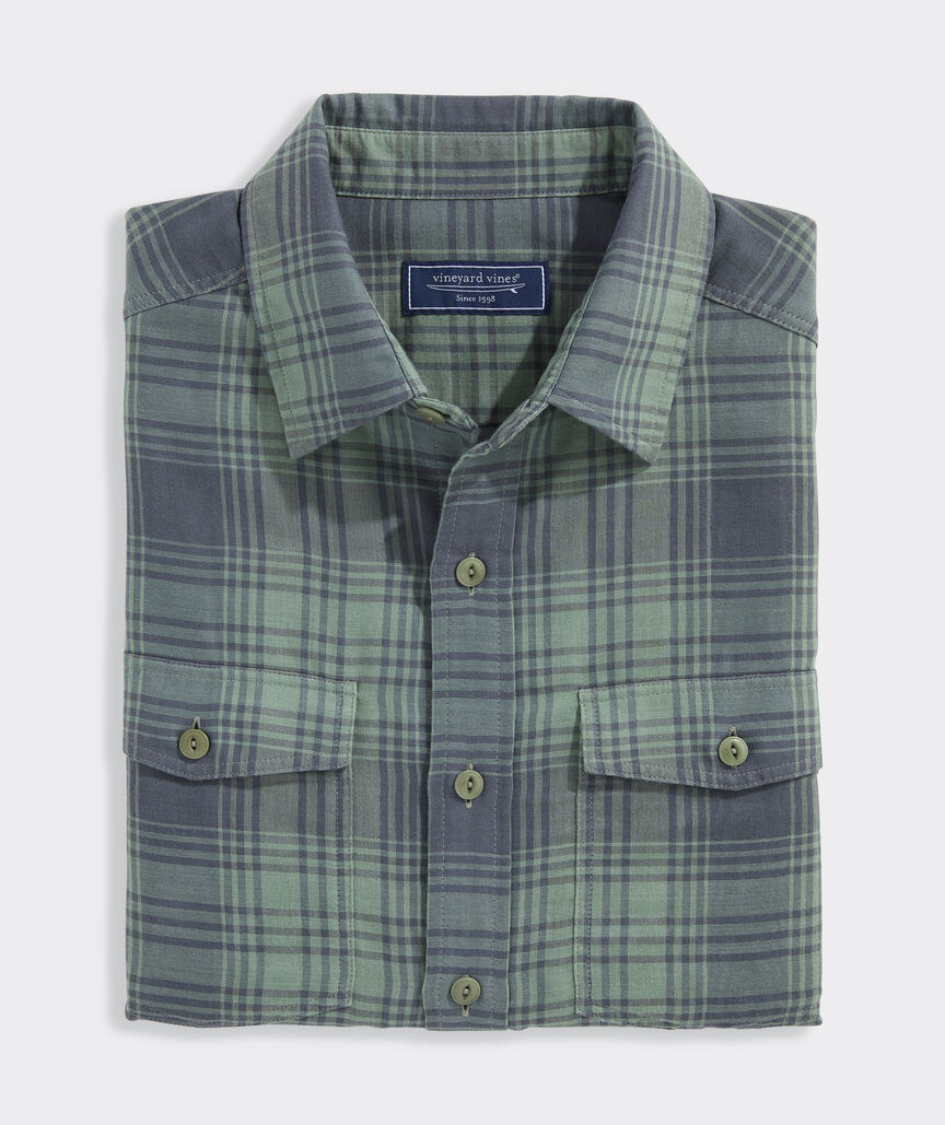 Vineyard Vines M Chiller Plaid Double Cloth Shirt OLIVE DUSK