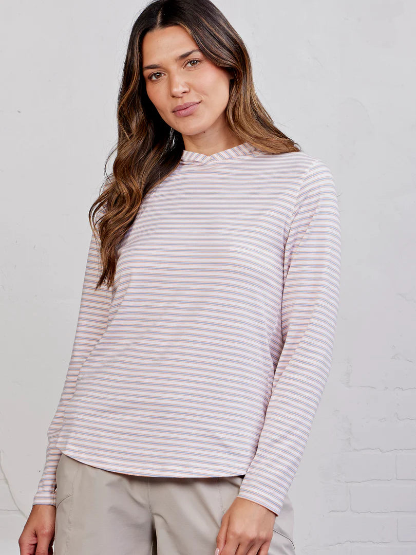 Tasc W Recess Stripe Hoodie WHITE / HERITAGE BLUE / PAPAYA