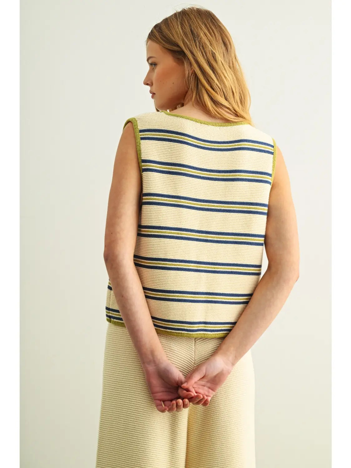 Miou Muse W Striped Knit Vest GREEN / NAVY