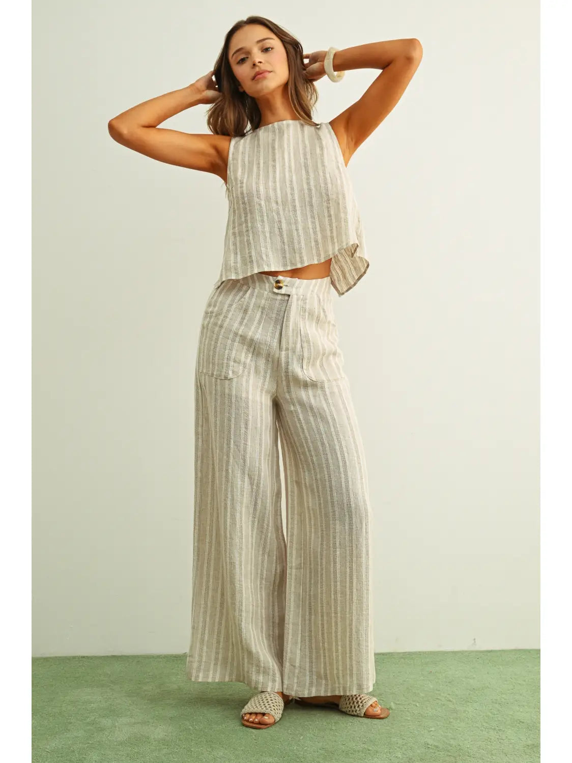 Miou Muse W Jacquard Linen Pant WHITE / STONE