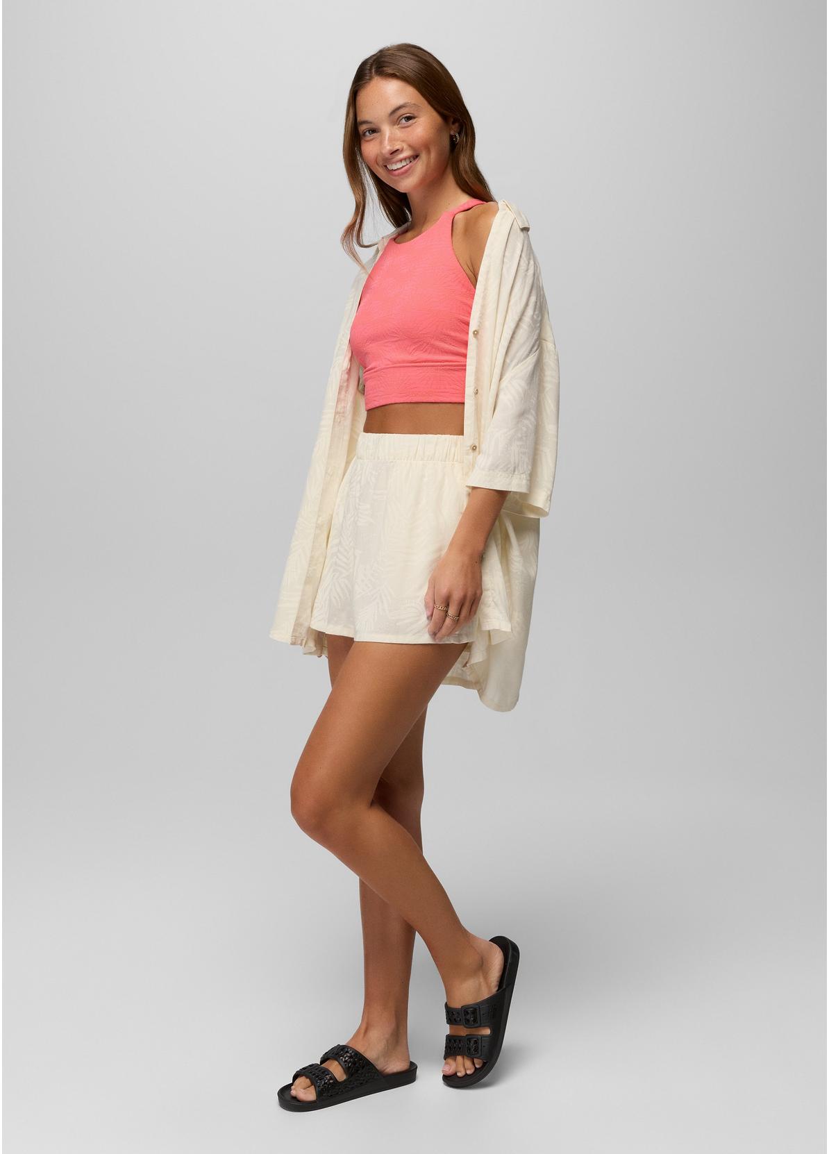 prAna W Bahamas Short BEACH PEBBLE PALMS