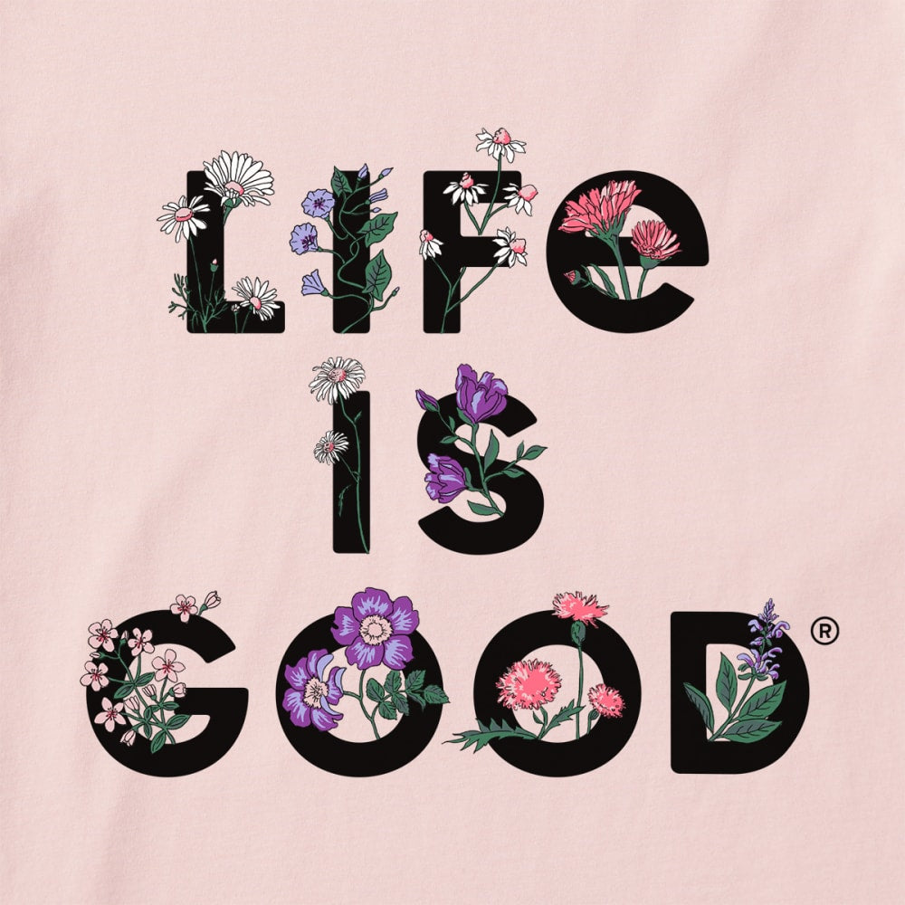Life is Good W SS Crusher-Lite Tee LIG Stack Flowers HIMALAYAN PNK