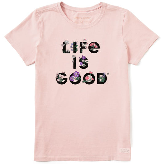 Life is Good W SS Crusher-Lite Tee LIG Stack Flowers HIMALAYAN PNK