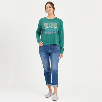 Life is Good W LS Boxy Tee Multi Stack SPRUCE GREEN