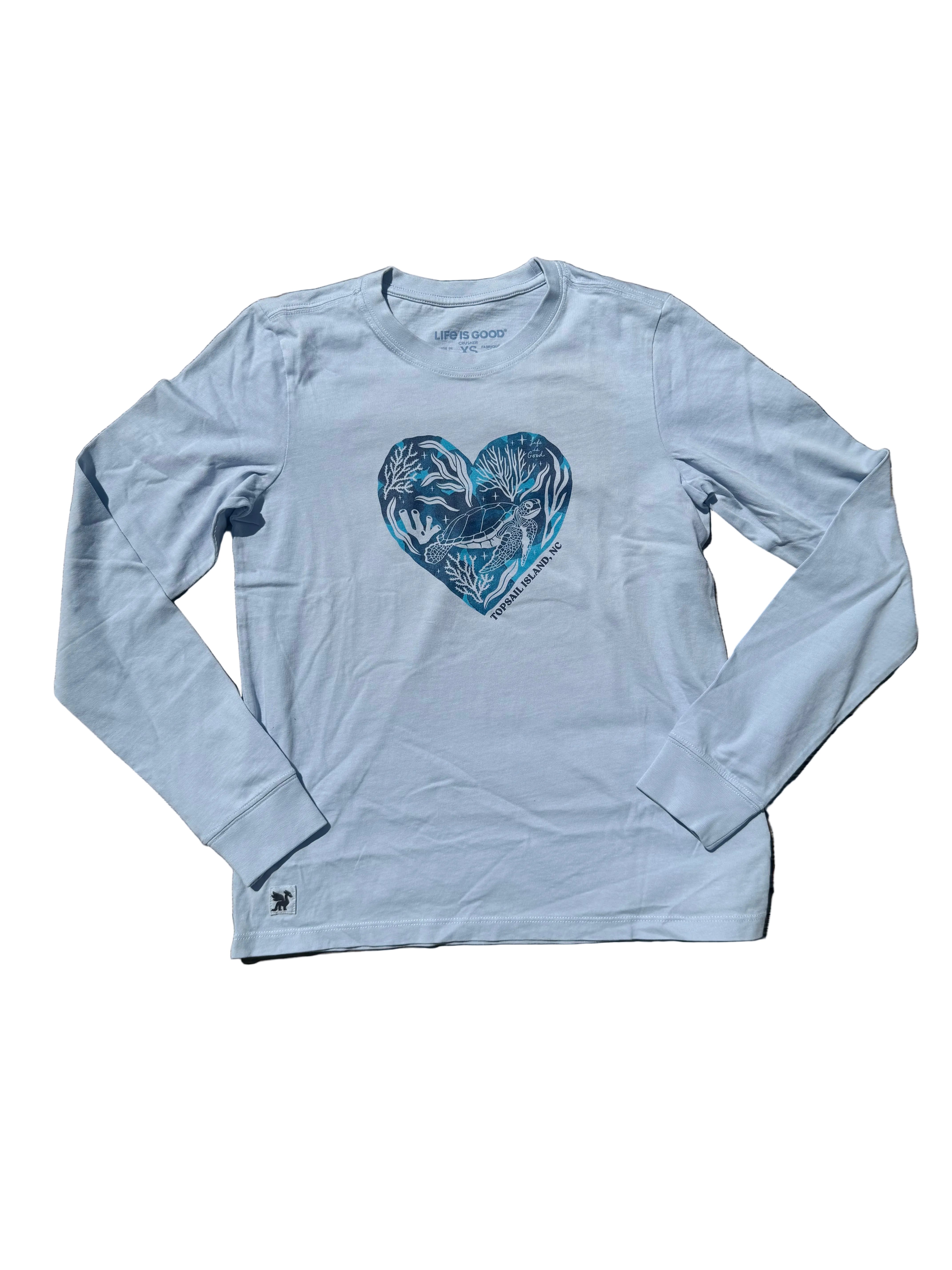 Life is Good W LS Crusher ND Topsail Island Watercolor Turtle GLACIER BLUE