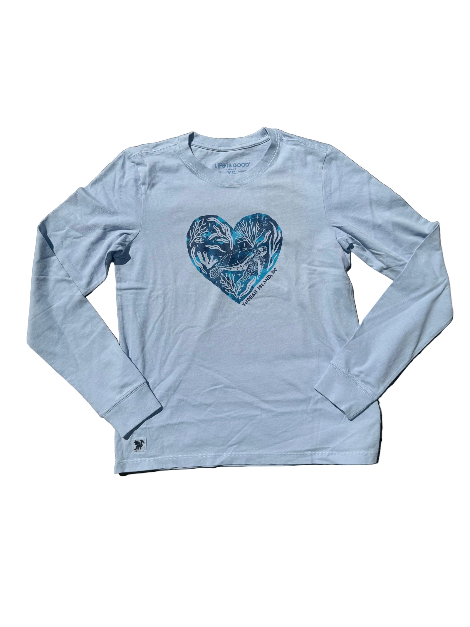 Life is Good W LS Crusher ND Topsail Island Watercolor Turtle GLACIER BLUE