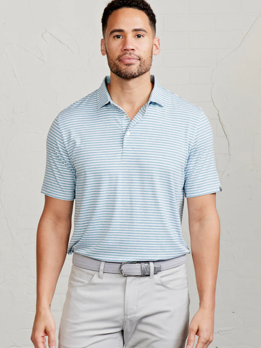 Tasc M Cloud Polo GEYSER HEATHER / WHITE STRIPE