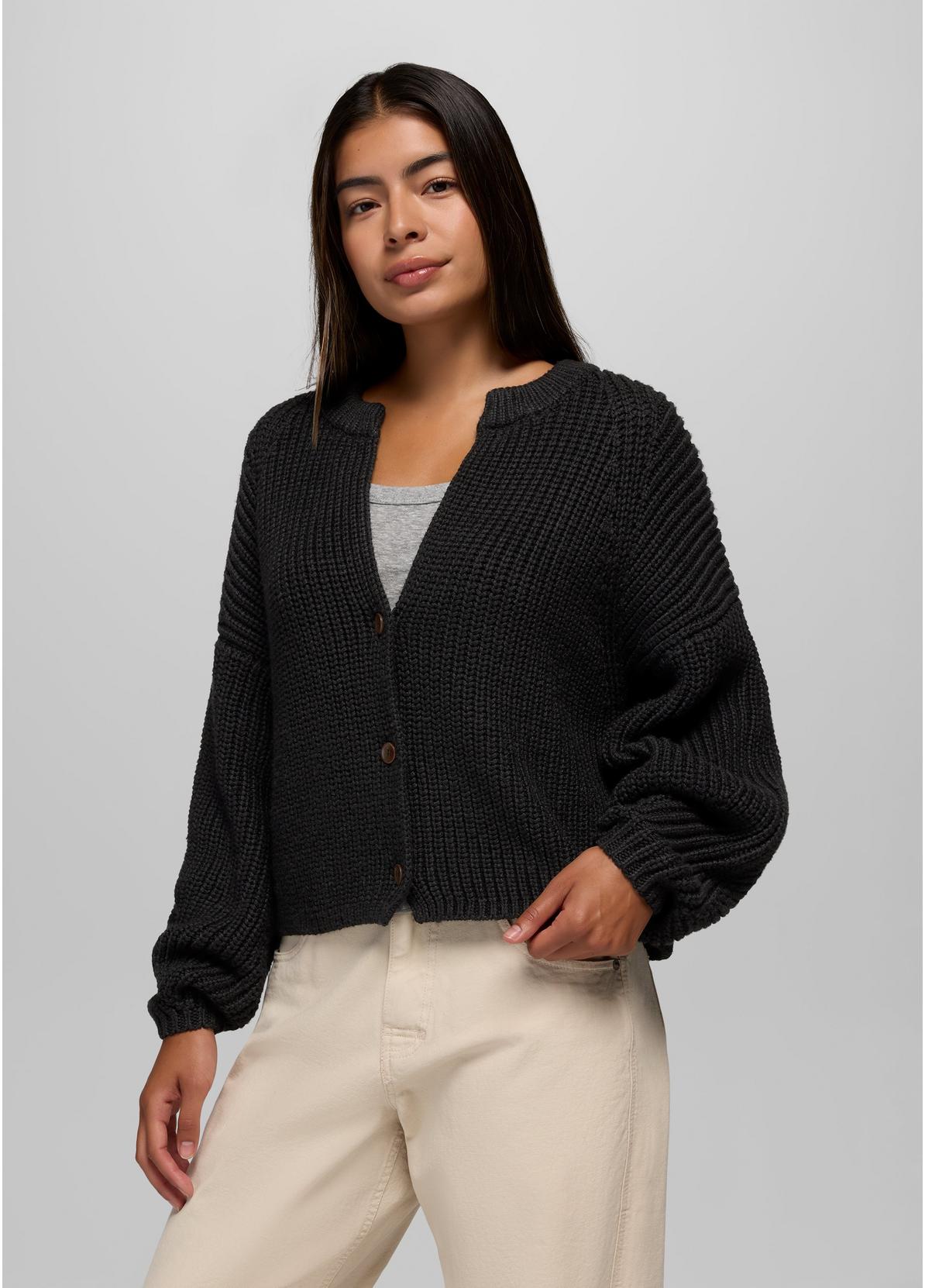 prAna W Sunday River Short Cardigan BLACK