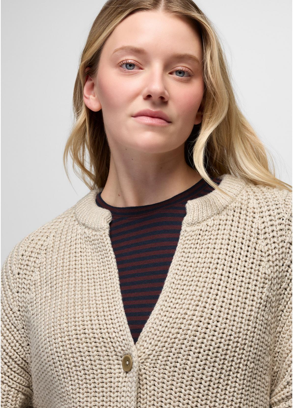 prAna W Sunday River Short Cardigan BEACH PEBBLE