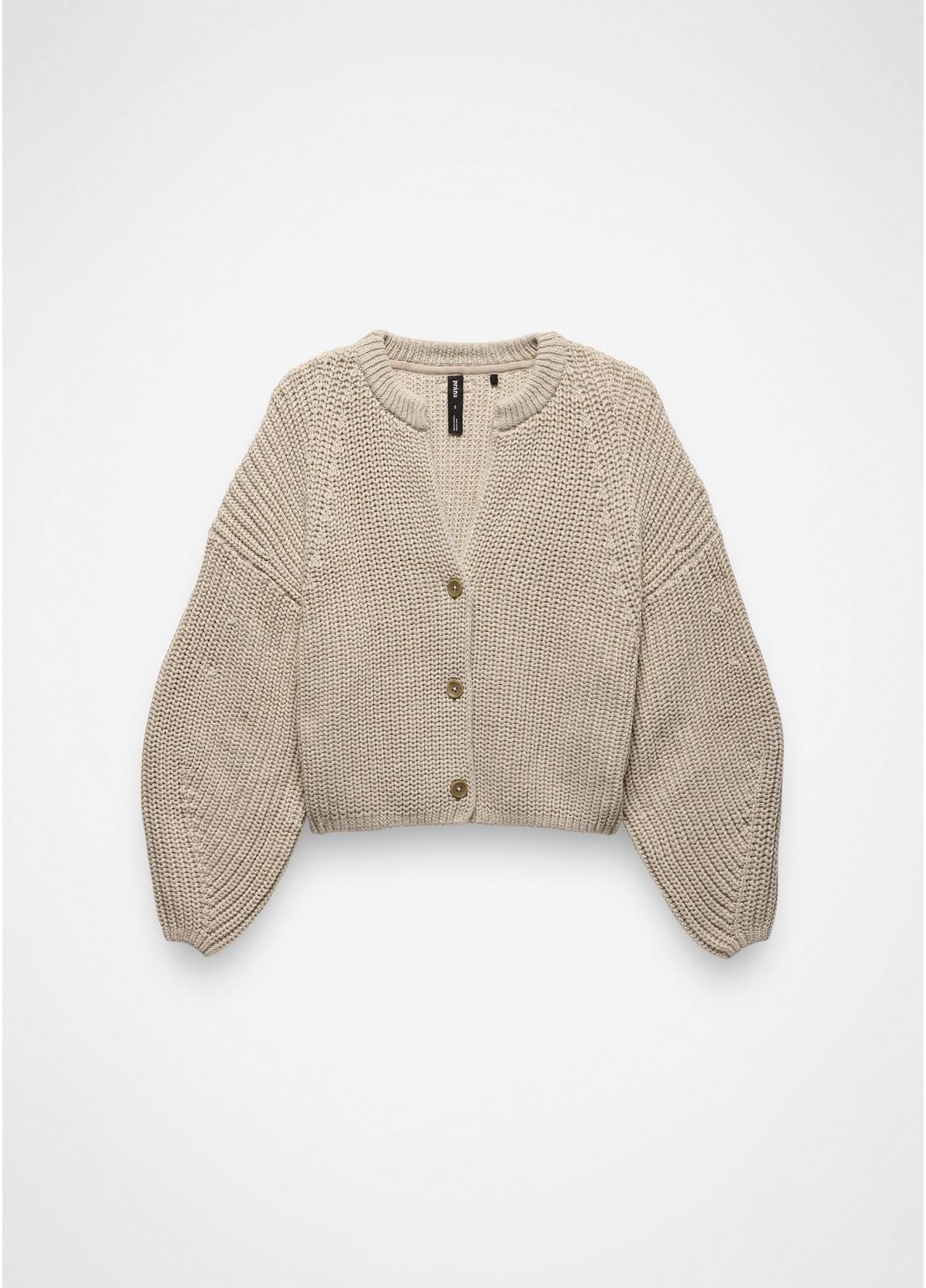 prAna W Sunday River Short Cardigan BEACH PEBBLE