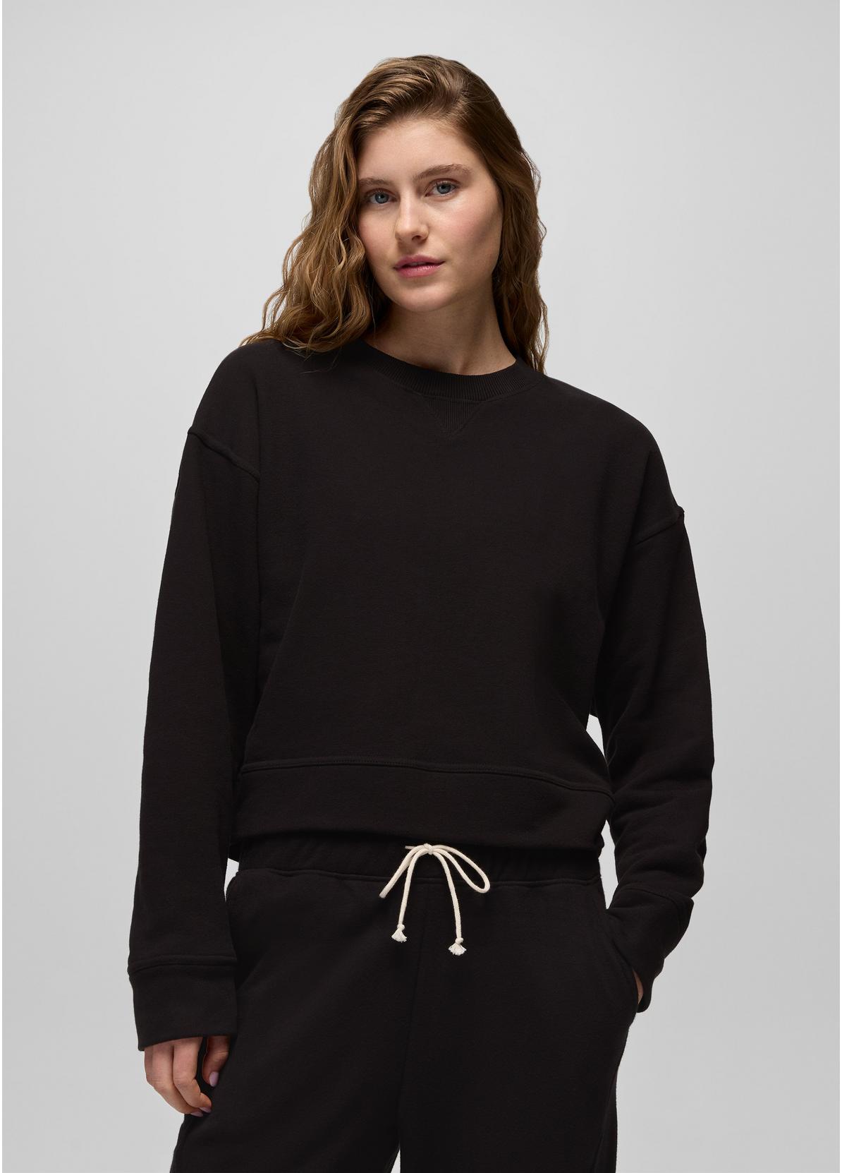 prAna W DreamTerry Crew Sweatshirt BLACK