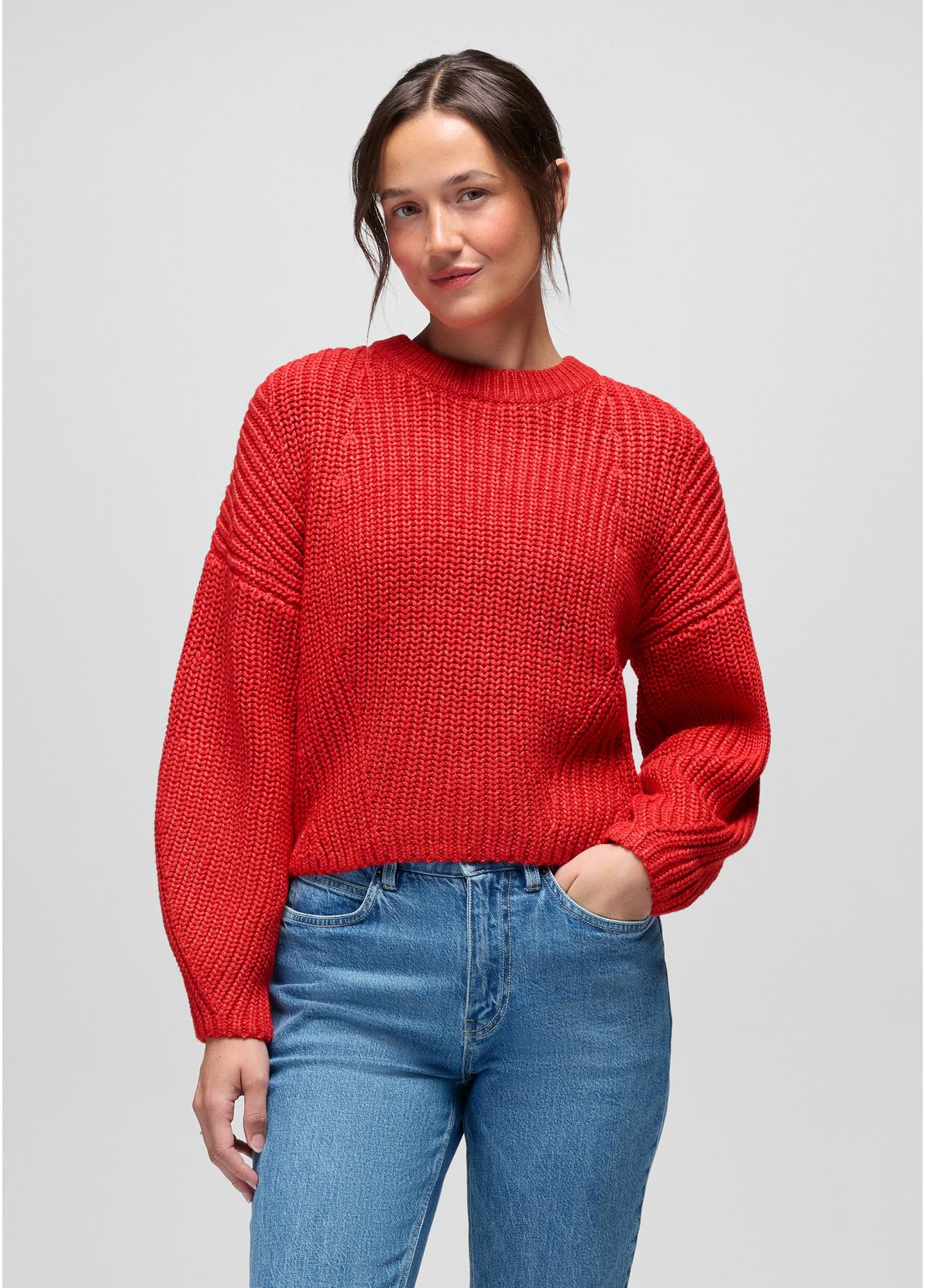prAna W Sunday River Sweater Crewneck Sweater RED