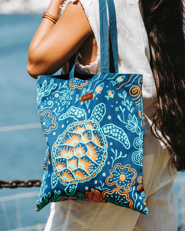 Sand Cloud Reef Turtles Everyday Tote DEEP OCEAN