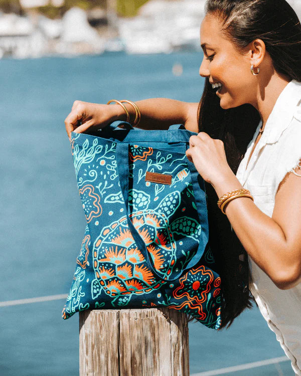 Sand Cloud Reef Turtles Everyday Tote DEEP OCEAN