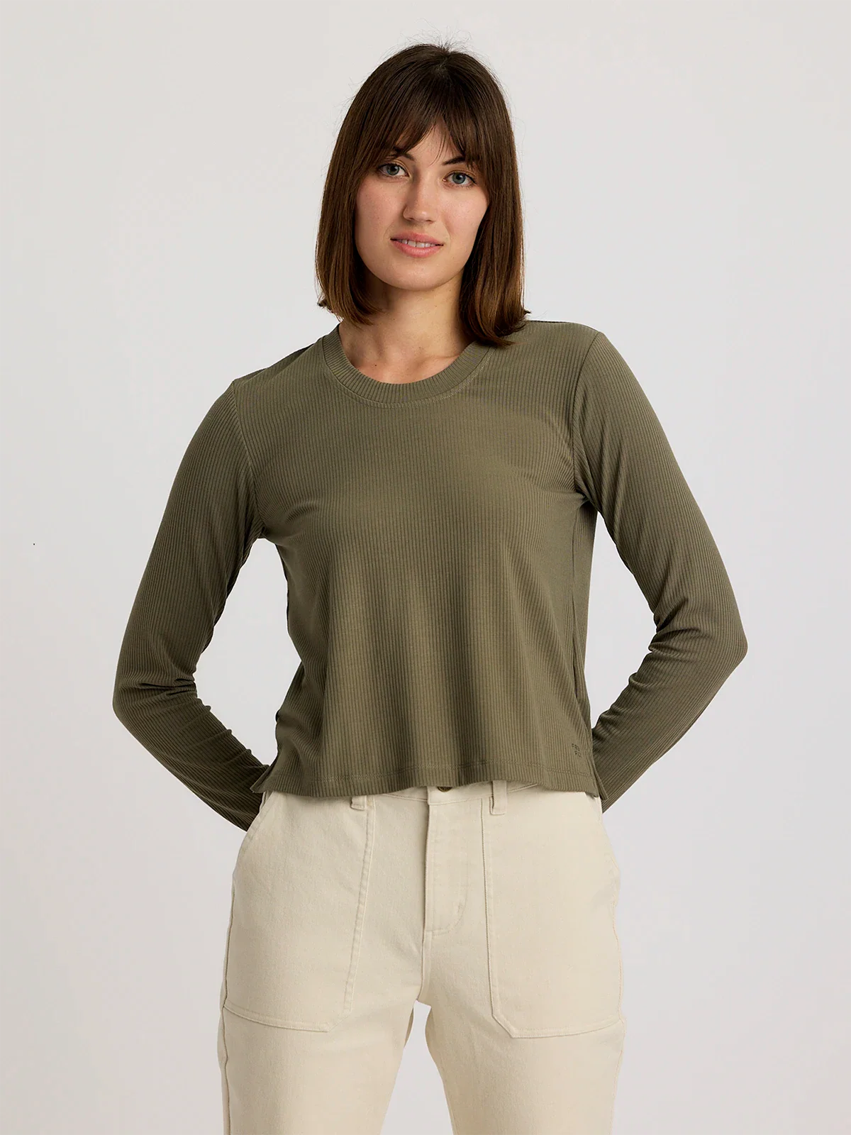 Free Fly  W LS Ribbed Bamboo Top SMOKEY OLIVE