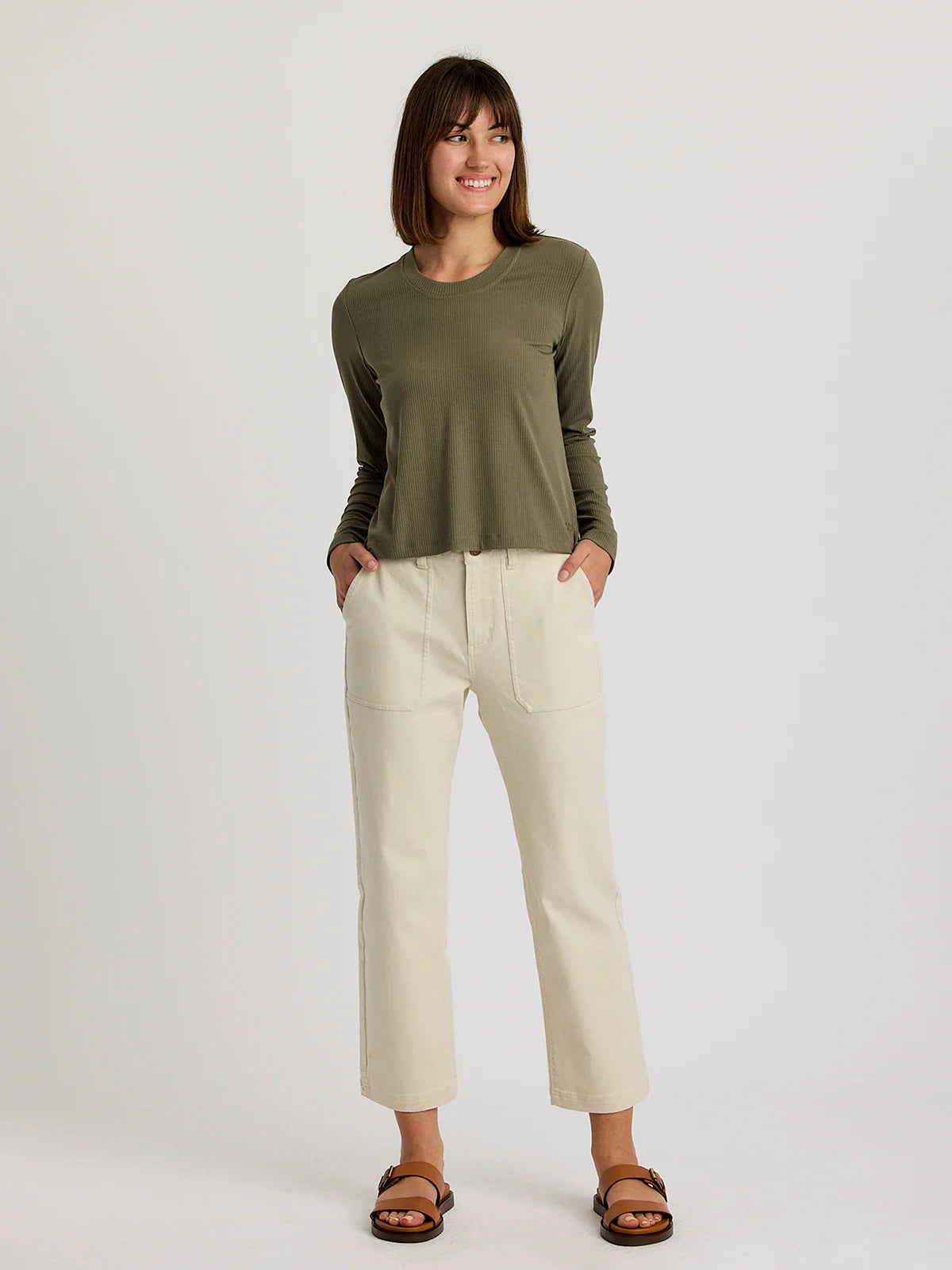 Free Fly  W LS Ribbed Bamboo Top SMOKEY OLIVE
