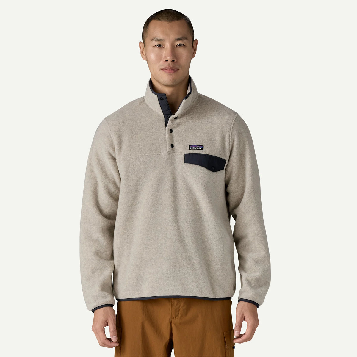 Patagonia M LW Synch Snap-T Fleece Pullover OATMEAL HEATHER w/ NEW NAVY