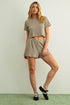 Miou Muse W SS Waffle Round Neck Crop Top MOCHA