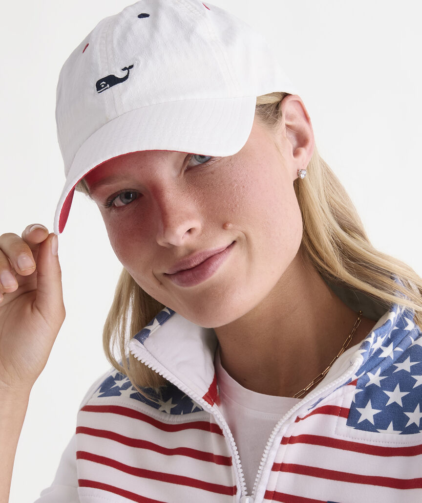 Vineyard Vines Harbor Seersucker Baseball Hat WHITE