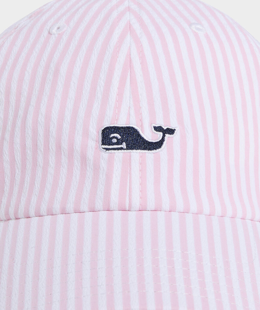 Vineyard Vines Harbor Seersucker Baseball Hat PINK / WHITE