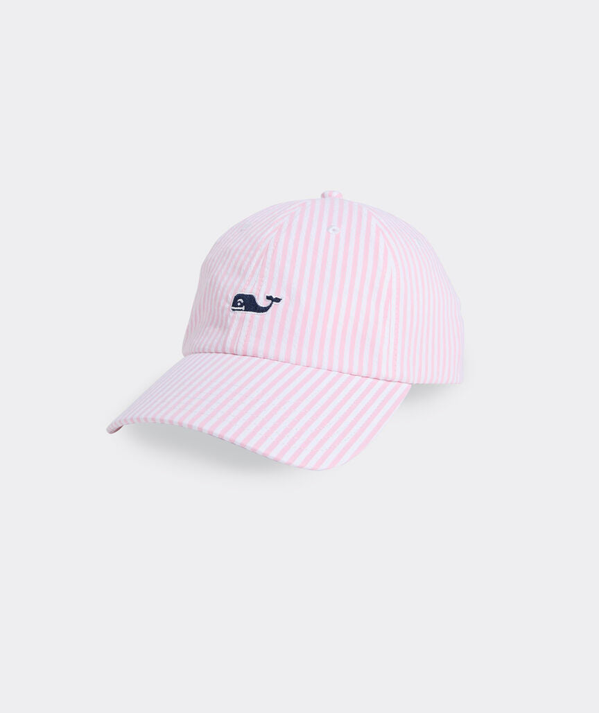 Vineyard Vines Harbor Seersucker Baseball Hat PINK / WHITE