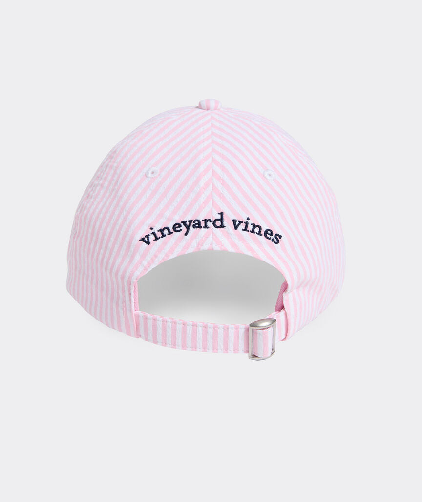 Vineyard Vines Harbor Seersucker Baseball Hat PINK / WHITE