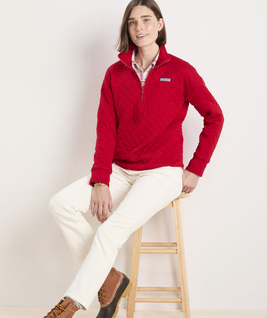 Vineyard Vines W Quilted Shep Shirt RED VELVET