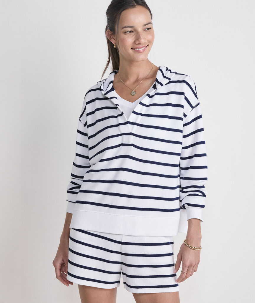 Vineyard Vines W Terry Hoodie SURF STRIPE WHITE